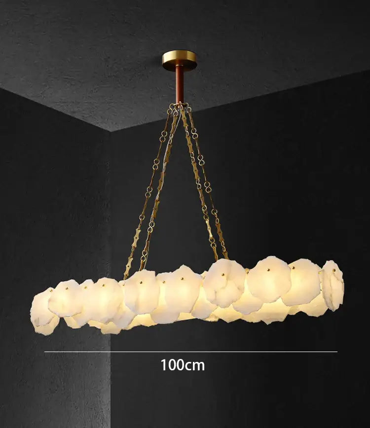 Modern decorbites brass marble ceiling chandelier with 100cm white petal-shaped elements for dining room lighting