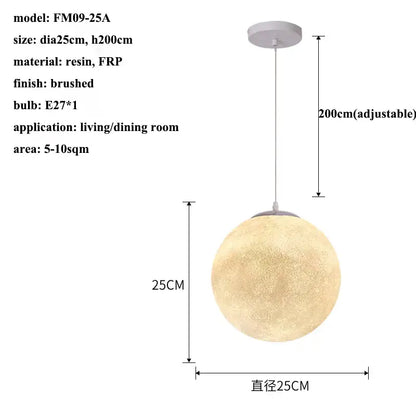 Modern decorbites cream moon led pendant chandelier featuring a spherical brushed resin frp pendant chandelier surface