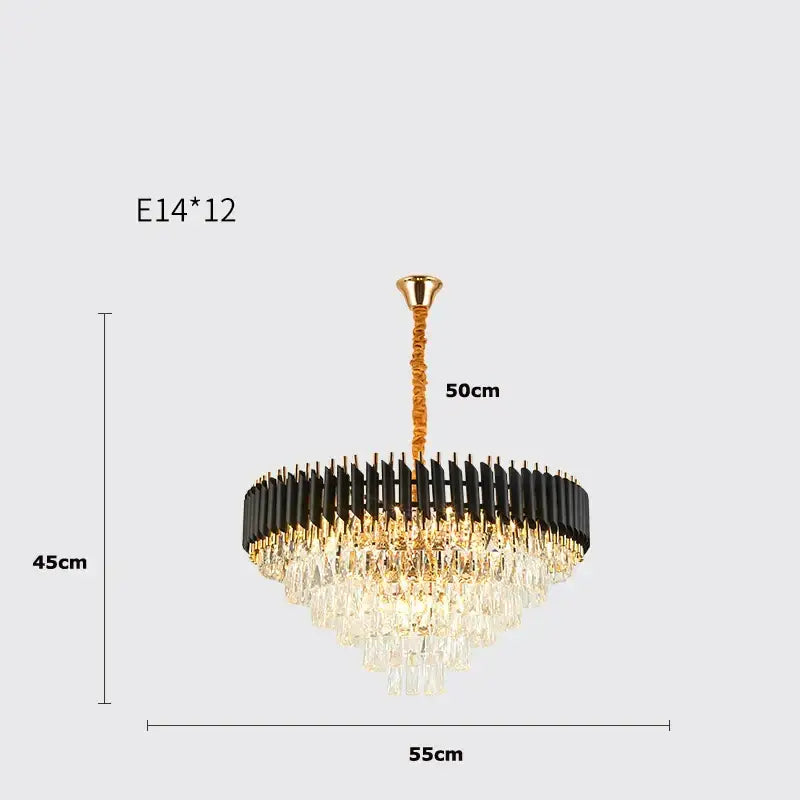 Elegant decorbites crystal black clear led chandelier with cascading crystal droplets for modern staircase decor