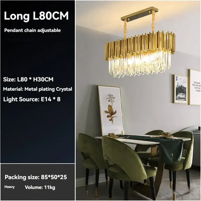Modern decorbites crystal gold chandelier with gold-plated rectangular frame and vertical crystal rods for living room ceiling