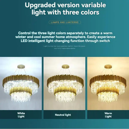 Modern decorbites crystal gold chandelier with cascading crystals and adjustable gold chandelier led lighting for living room ceiling