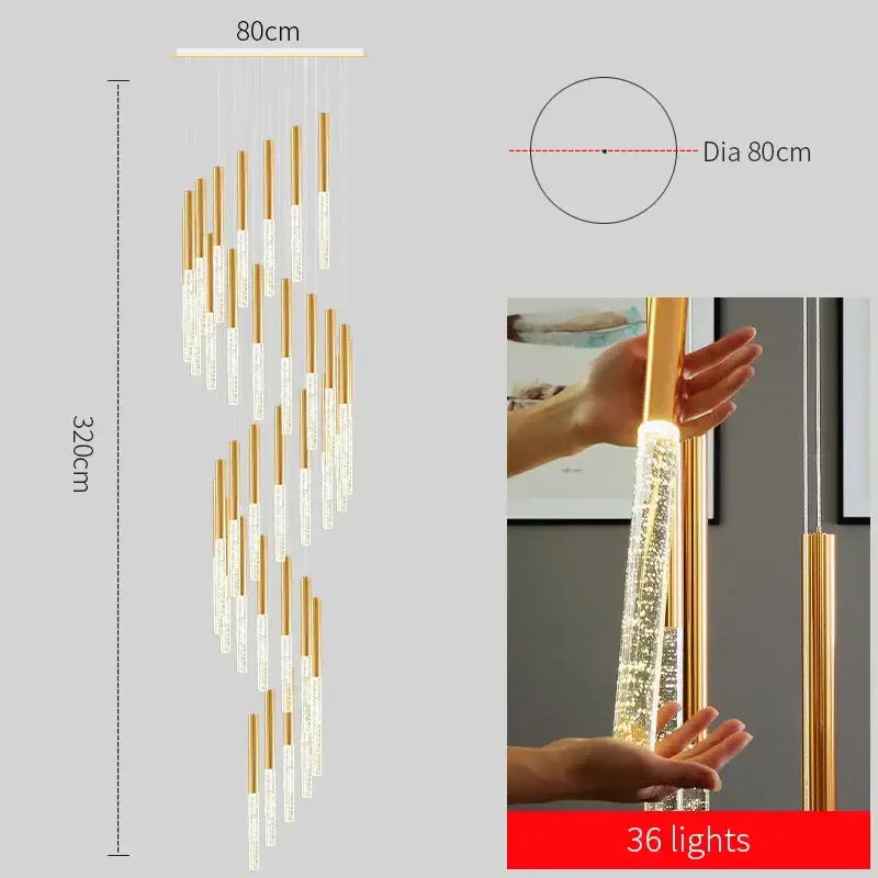 Modern decorbites crystal gold chandelier with 36 lights featuring gold-toned metal and clear crystal glass rods for living room