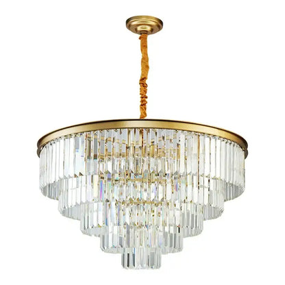Modern decorbites crystal gold led chandelier with gold finished metal frame and fabric cord for living room lighting