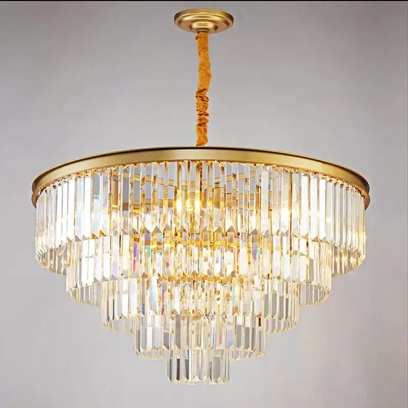 Modern decorbites crystal gold multi-tiered chandelier with clear crystal prisms for elegant dining room lighting