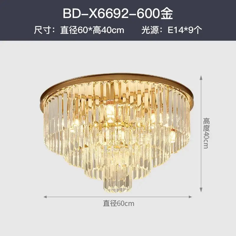 Modern decorbites crystal gold multi-tiered chandelier with cascading prisms and nine e14 gold black led bulbs