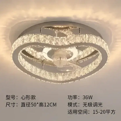 Modern decorbites crystal led ceiling fan with sleek chrome finish and circular two-ring crystal led ceiling chandelier