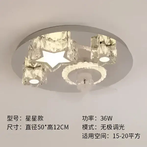 Modern decorbites crystal led ceiling fan with a silver frame and star-shaped crystals emitting bright white light