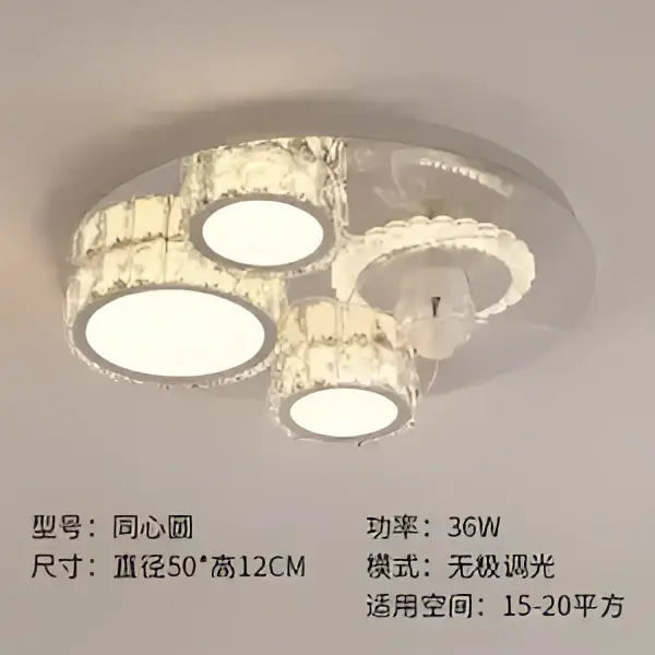 Modern decorbites crystal led ceiling fan features a circular metallic frame with three illuminated crystal led circles