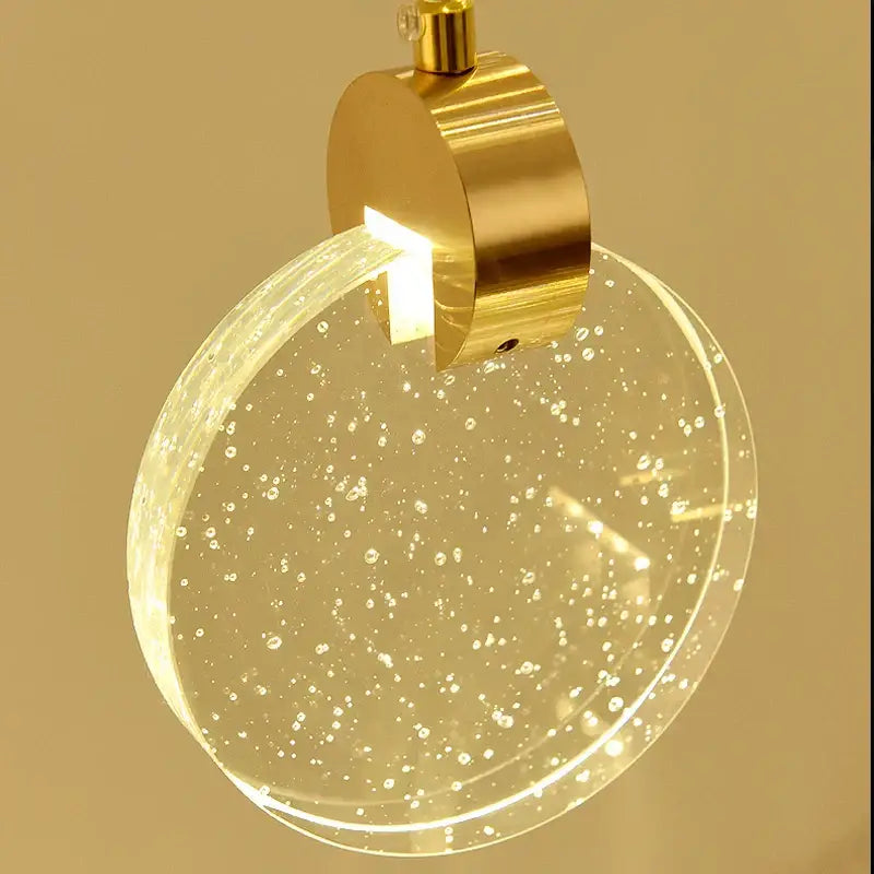 Modern decorbites crystal led chandelier orb pendant light with gold-toned metal and bubble-filled glass diffuser