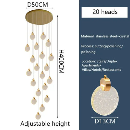 Gold-toned decorbites crystal led chandelier with 20 crystal globe lights and stainless steel ceiling mount for living room