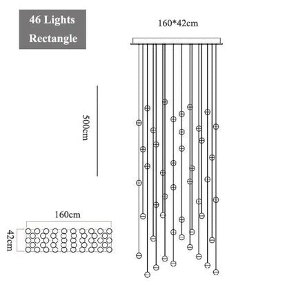 Modern decorbites crystal led chandelier with 46 vertical lights metallic finish minimalist living room pendant light