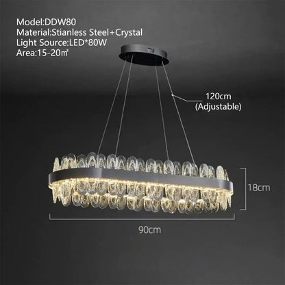 Modern decorbites crystal led chandelier with a stainless steel frame and cascading crystal droplets for living room pendant light