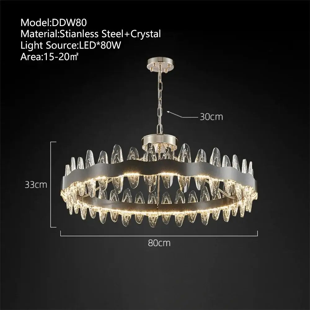 Modern decorbites crystal led chandelier with a sleek stainless steel frame and crystal accents for living room pendant light