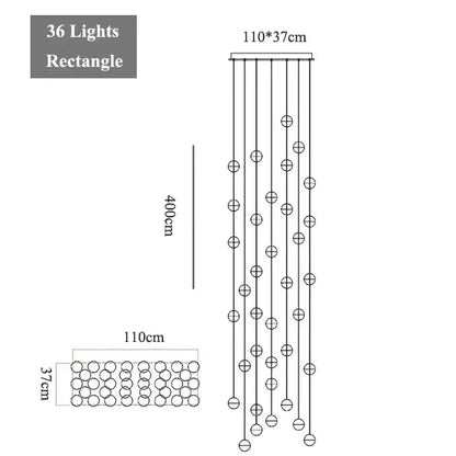 A modern decorbites crystal led chandelier with 36 spherical lights and sleek metallic frame for living room pendant light