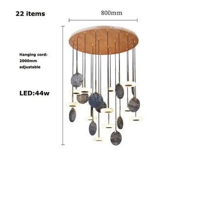 Modern decorbites deco wood and marble led chandelier with circular wooden top and earthy glass shades for dining room lighting