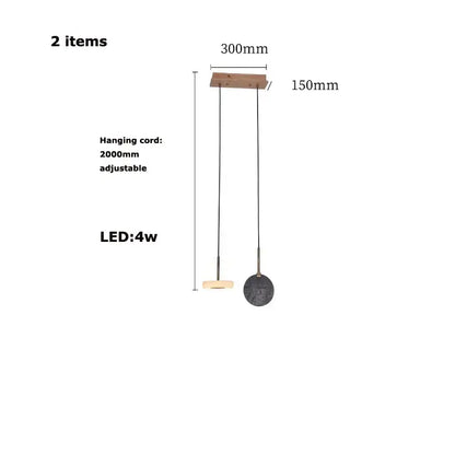 Minimalist decorbites deco wood marble led chandelier with rectangular wooden mount and dark gray stone shade for dining rooms