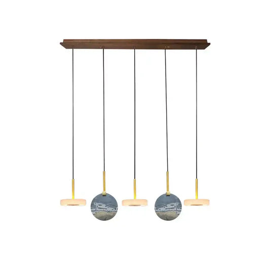 Modern decorbites deco wood and marble led chandelier with dark wood mount and glass shades for dining room lighting