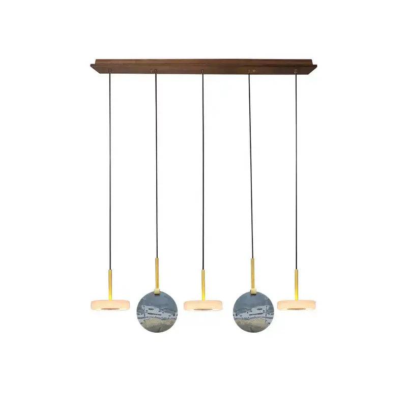 Modern decorbites deco wood and marble led chandelier with dark wood mount and glass shades for dining room lighting