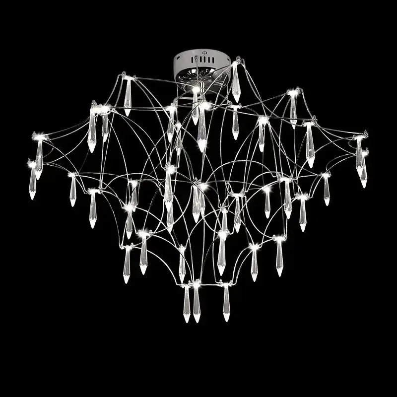 Modern decorbites deluxe crystal star lamp chrome chandelier with cascading clear glass teardrop pendants for living room