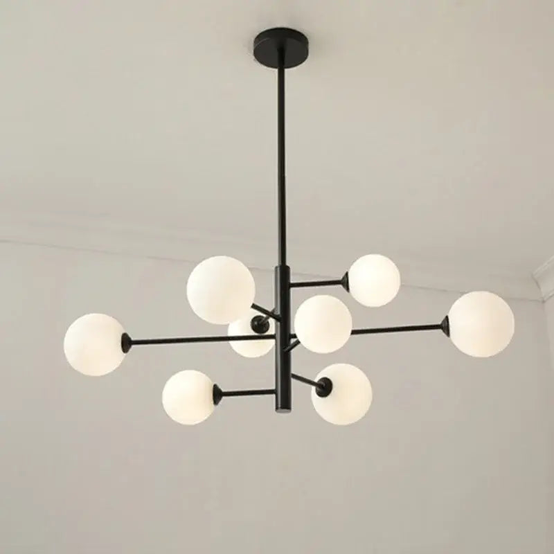 Black metal modern decorbites glass brass chandelier with frosted white spherical glass globes for living room