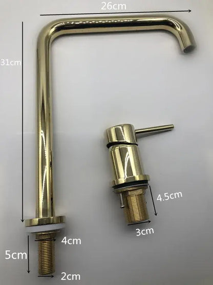 Modern decorbites gun grey rotating kitchen sink faucet with sleek gold finish curved spout and separate handle