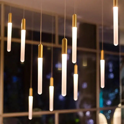 Modern decorbites luxe gold tube pendant lights with frosted glass and gold-toned caps for dining room lighting