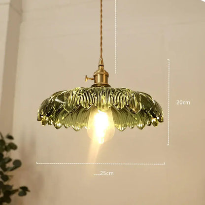 Modern diamond amber glass led pendant light featuring a delicate green leafy glass design with brass hardware for dining rooms