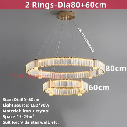 Modern double ring crystal ceiling chandelier with gold-toned iron frame and clear crystal accents by decorbites crystal ceiling