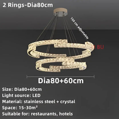 Modern double ring decorbites crystal ceiling chandelier with stainless steel frame and sparkling accents for living room use
