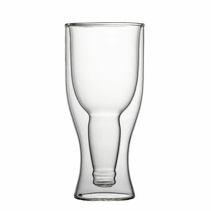 Clear double wall glass beer mug with tapered flared design for modern beer and wine dining room set