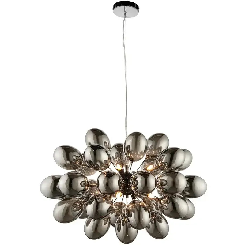 Modern chrome-finished decorbites elegant grape glass chandelier with dark gray reflective orbs for dining room pendant light