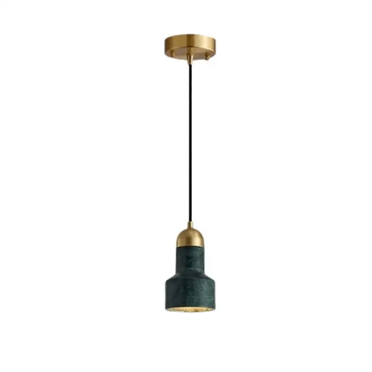 A modern emerald green ceramic led pendant lamp with polished brass accents ideal for dining room lighting