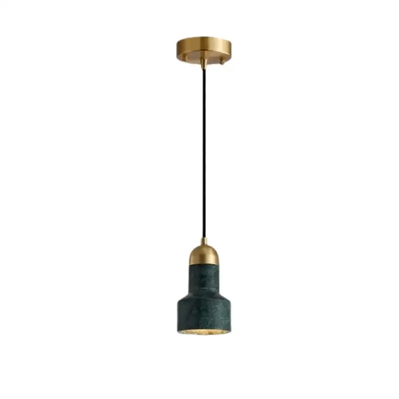 A modern emerald green ceramic led pendant lamp with polished brass accents ideal for dining room lighting