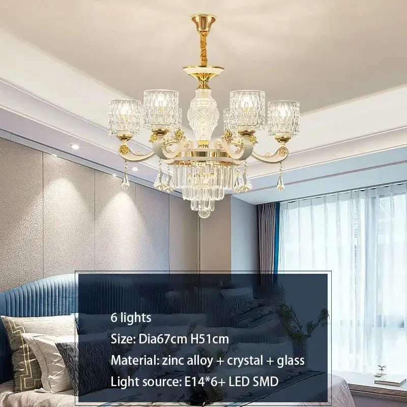 Elegant modern European gold crystal ceiling chandelier with gold-toned metal and crystal glass for living room decorbites crystal ceiling
