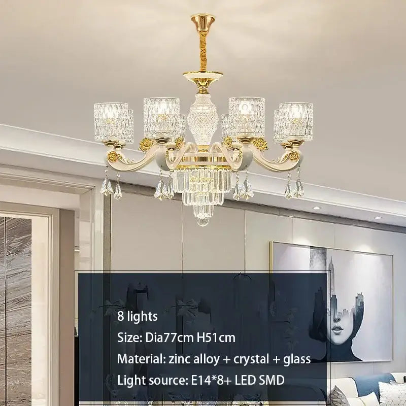 Modern european gold crystal ceiling chandelier with gold-tone finish and glass accents for living room decorbites crystal ceiling