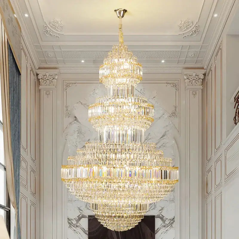 Modern european gold crystal villa chandelier pendant light with multi-tiered clear faceted crystals decorbites crystal villa
