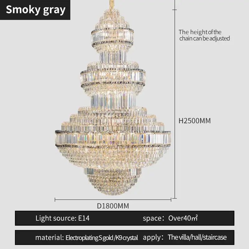 Modern european gold electroplated multi-tier crystal villa chandelier pendant light for hotel lobby decorbites crystal villa
