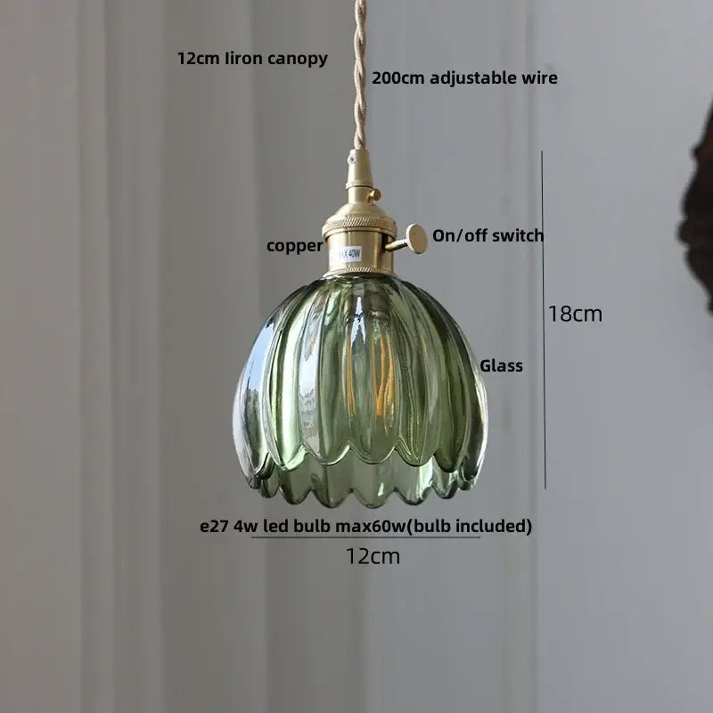 Modern faceted green ribbed glass pendant lamp with brass copper canopy and knob switch for decorbites clear glass decor