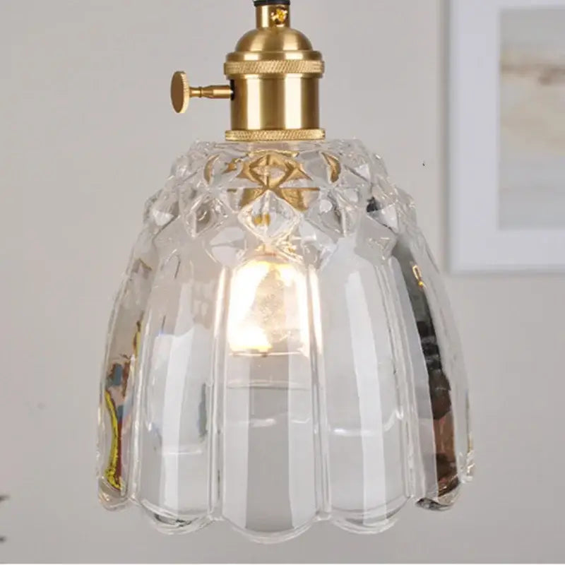 Modern faceted clear glass pendant lamp with brass-finished knob switch by decorbites for kitchen lighting decor