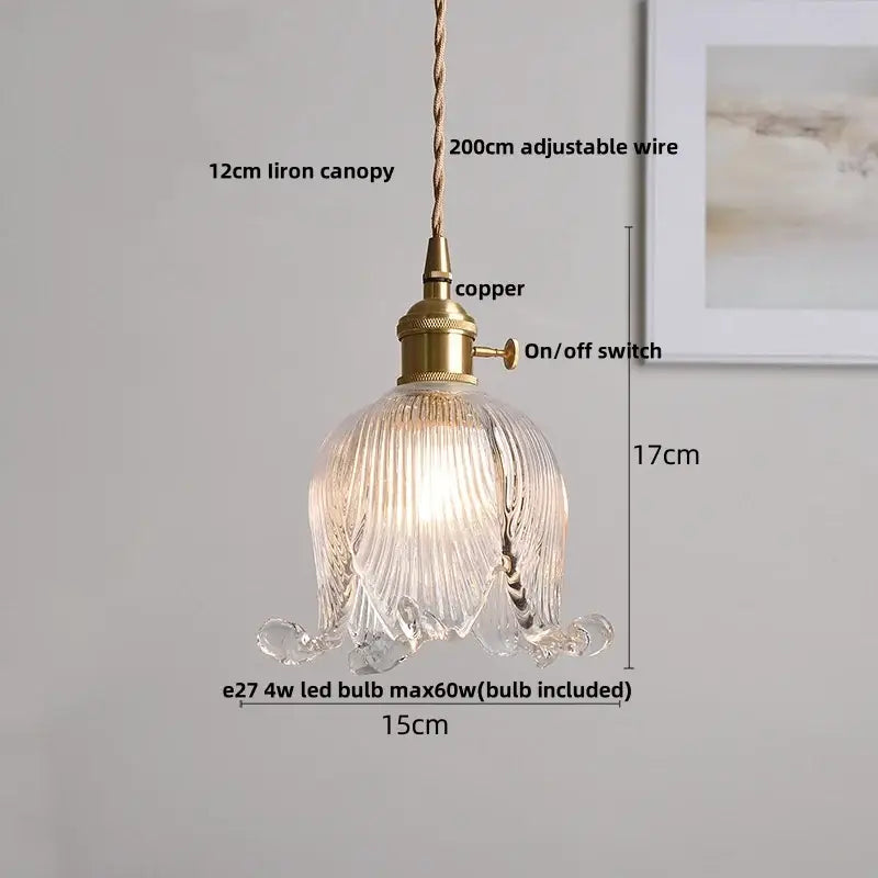 Modern faceted clear glass pendant lamp with ribbed design brass-finished copper fixture and adjustable knob switch decorbites clear glass