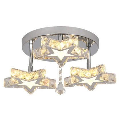 Modern faceted crystal stars led pendant with chrome finish and warm glowing led lights for dining room decorbites crystal stars