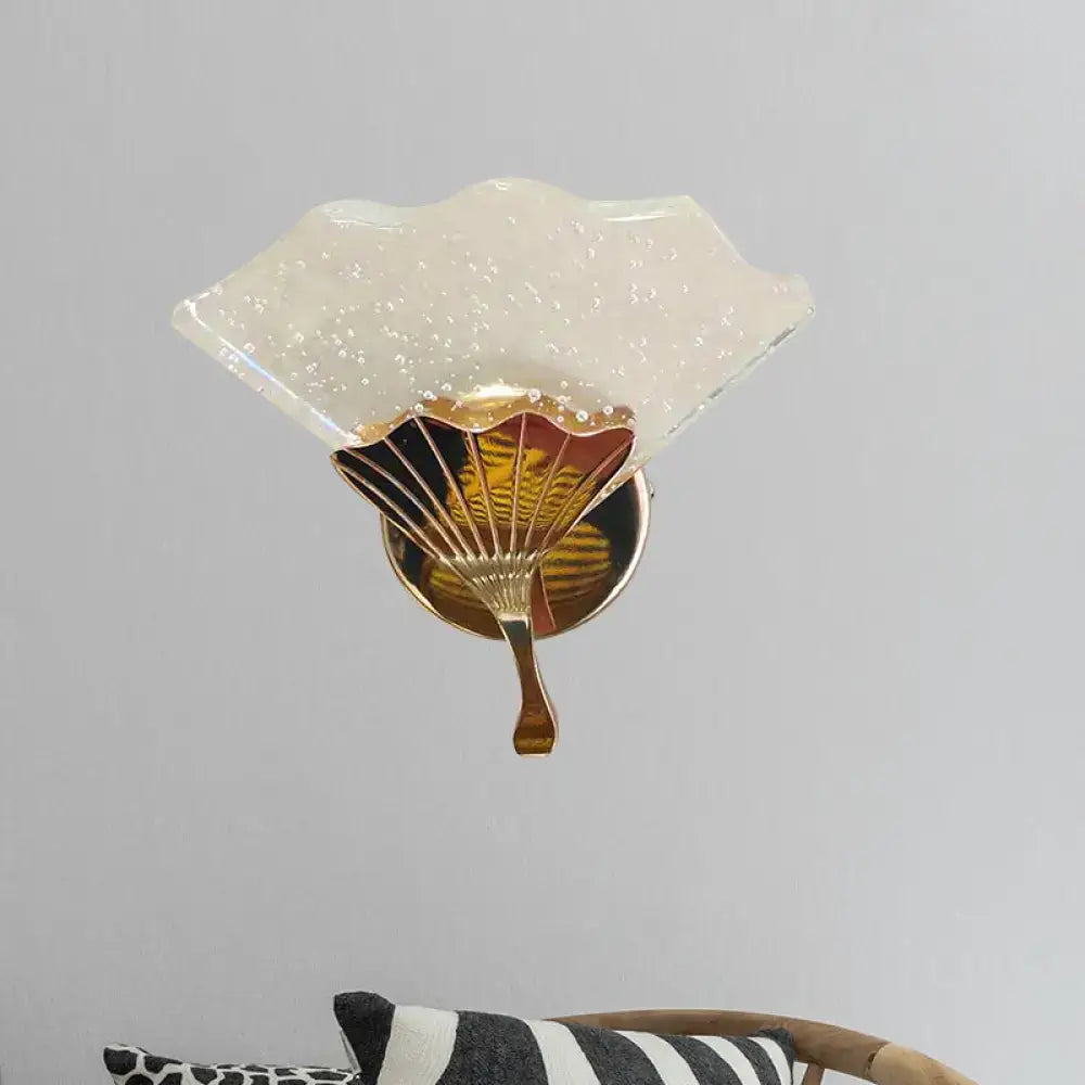 Modern fan gold led wall sconce lamp with direct wired electric and frosted glass bubble crystal shade for bedroom use
