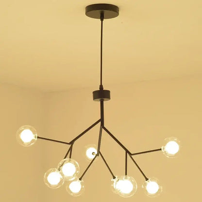 Black metal modern firefly glass round ball chandelier with clear globe bulbs for dining room decorbites heracleum firefly lighting