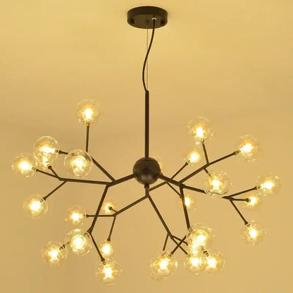 Black metal modern firefly glass round ball chandelier with multiple clear globe bulbs for dining room decorbites heracleum firefly
