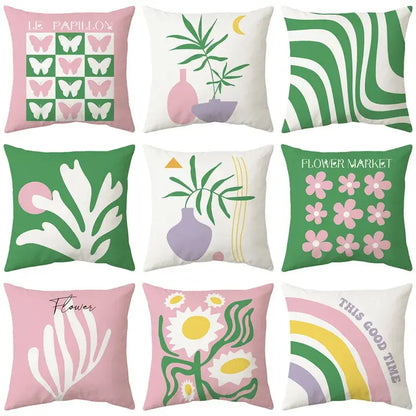 A collection of nine decorbites butterfly pillowcase throw pillows with pastel floral and botanical designs for living room decor