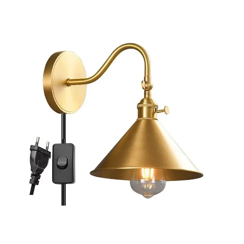 Modern fluted brass adjustable copper wall sconce with curved arm and conical shade for bedroom decorbites adjustable copper wall lighting