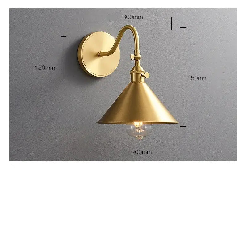 Modern fluted brass adjustable copper wall sconce with curved arm and conical shade for bedroom decorbites adjustable copper wall lighting