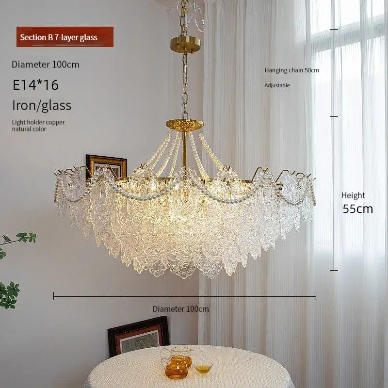 Modern french gold clear glass led chandelier with layered glass and copper finish brass frame for living room decorbites clear glass