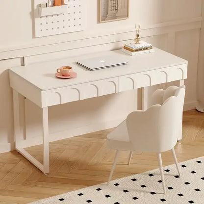 White cream wind rock board desk with curved drawer fronts and sleek metal legs for modern french style decorbites cream wind
