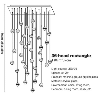 Modern frosted glass crystal ceiling chandelier with 36 LED heads by decorbites crystal for staircase pendant lighting